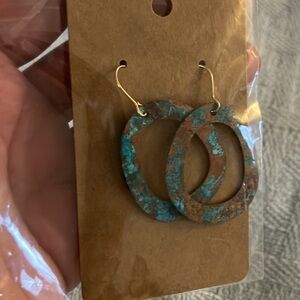 Rustic Blue and Brown Hoop Earrings